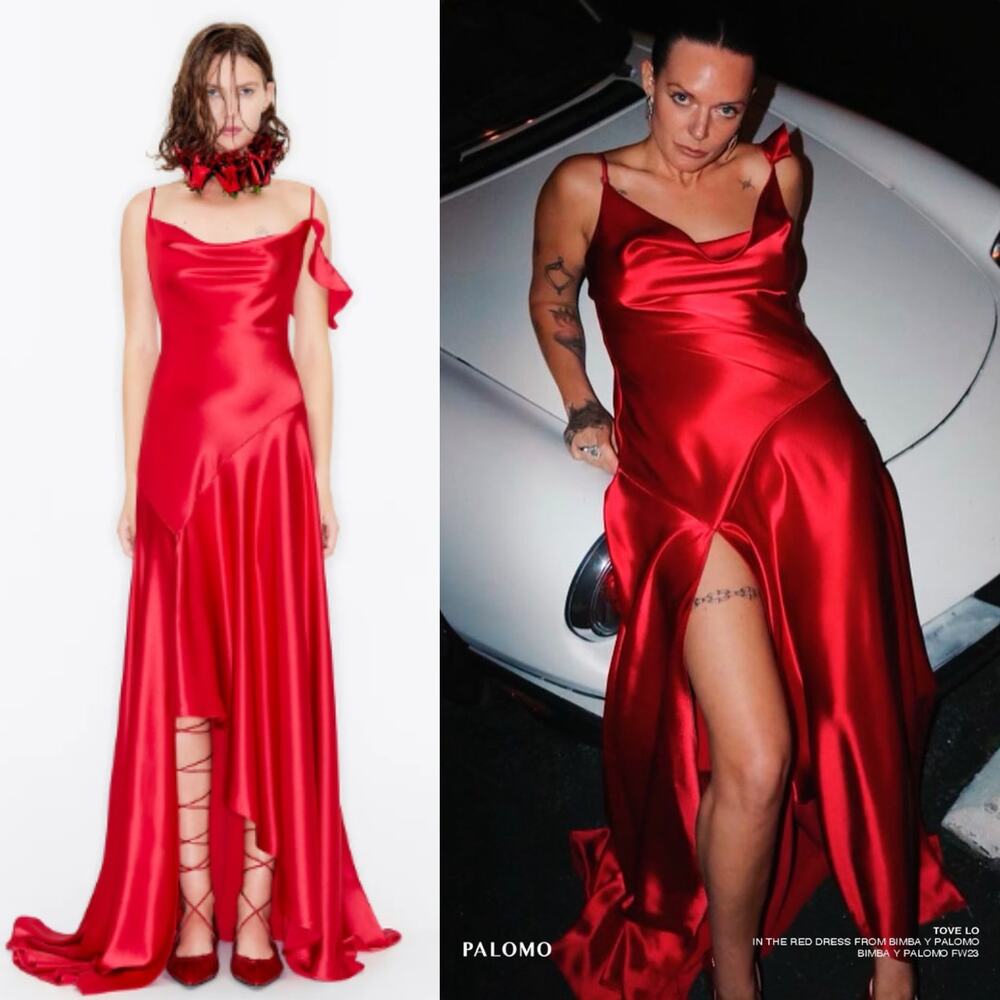 Bimba y Lola x Palomo Spain | NWT Red Satin Maxi Dress Cowl Neck Formal Gown M